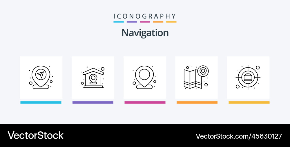 Navigation line 5 icon pack including arrow map vector image