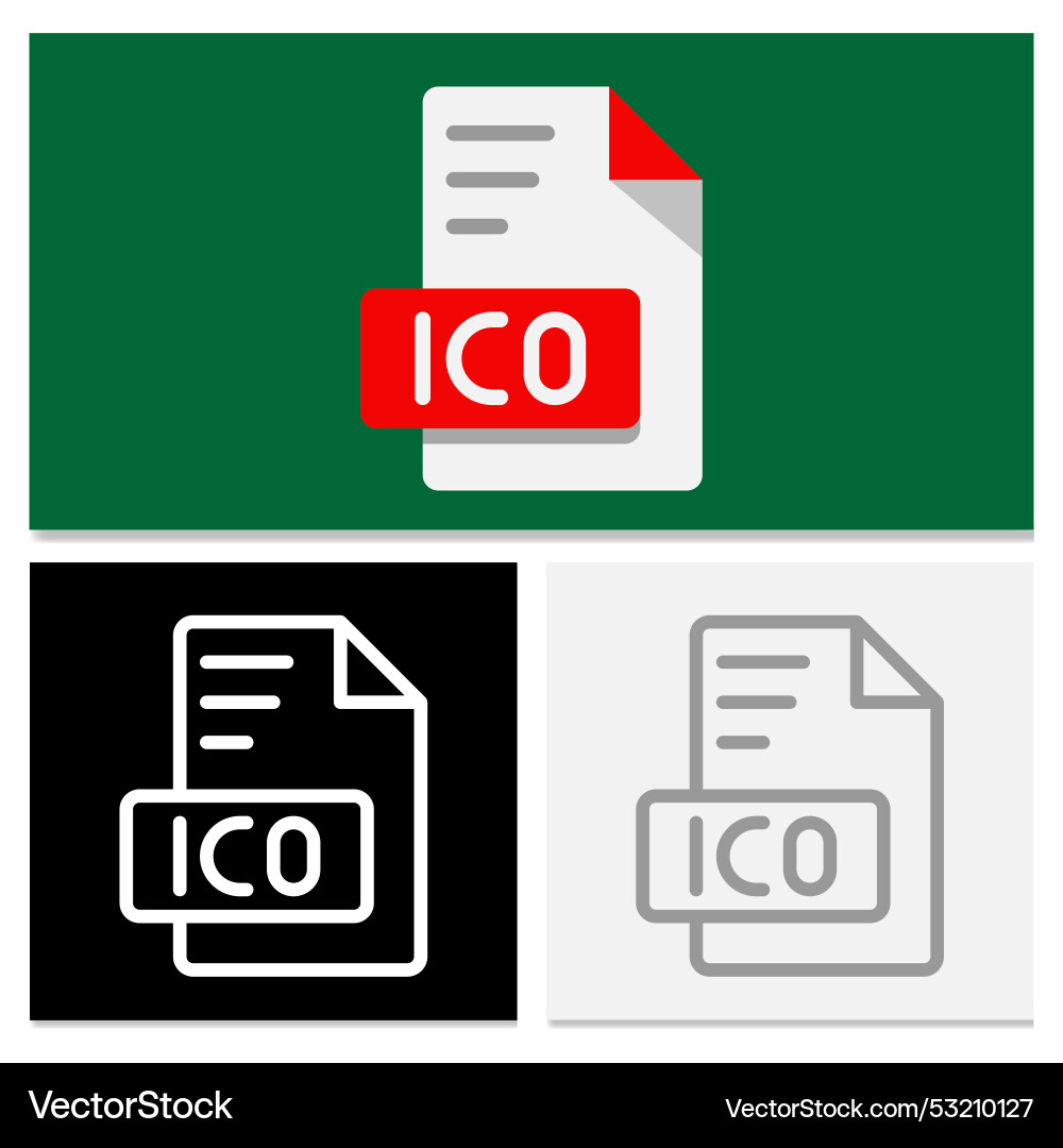Set ico document file format flat type icon Set ico document file format flat type icon vector image