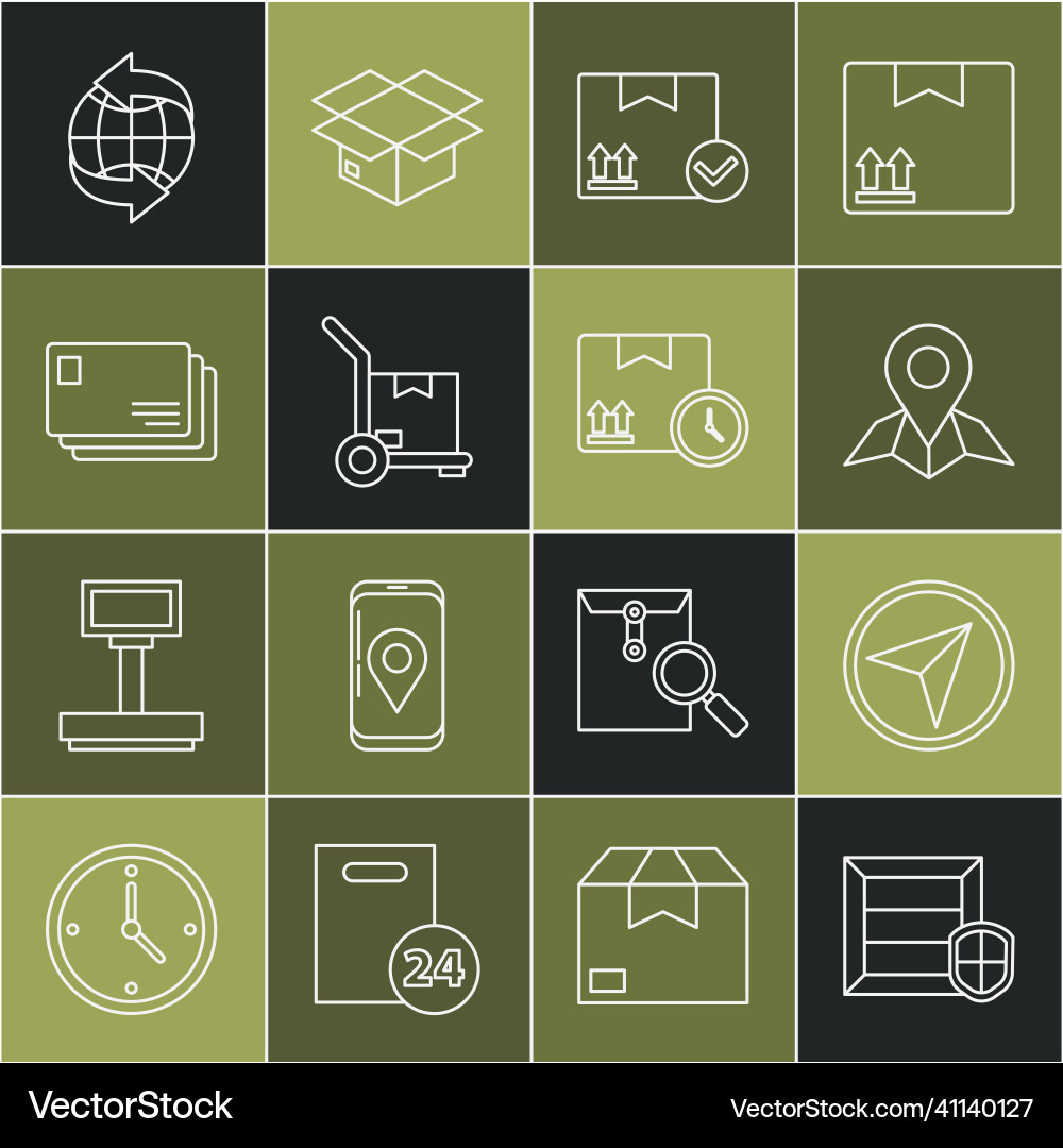 Set line delivery pack security with shield Vector Image