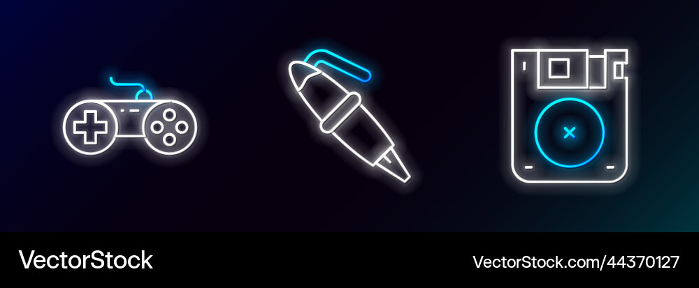 Set line floppy disk gamepad and fountain pen nib Vector Image