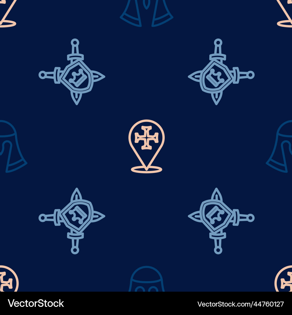Set line medieval helmet shield with swords Set line medieval helmet shield with swords vector image