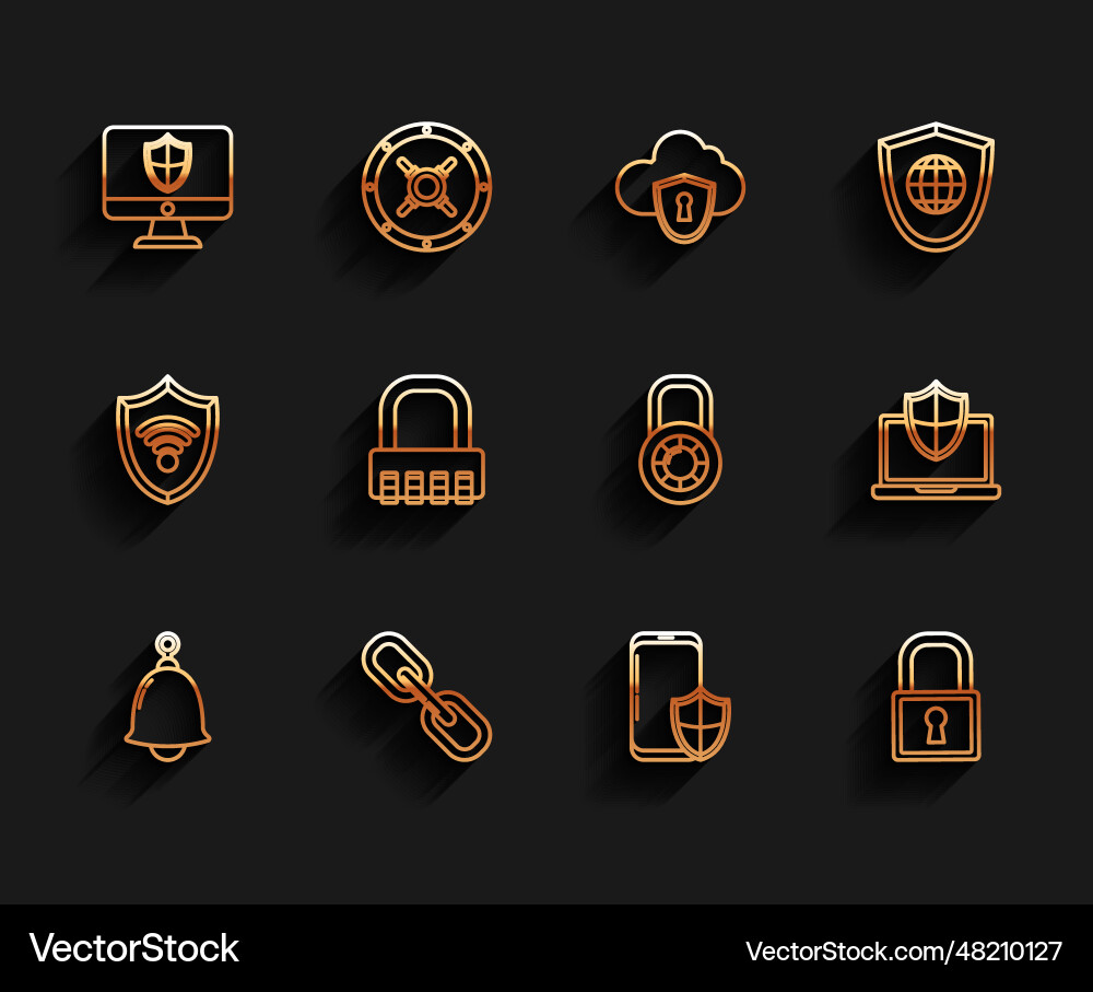 Set line ringing bell chain link computer monitor Set line ringing bell chain link computer monitor vector image