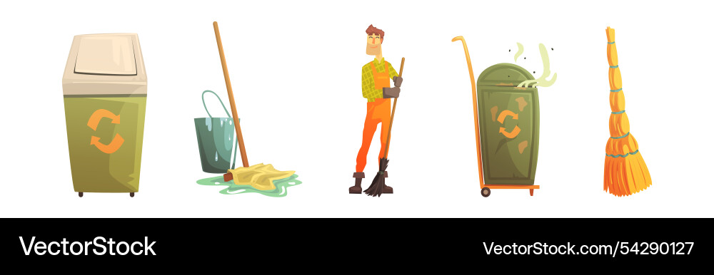 Street garbage gather and collect object Street garbage gather and collect object vector image