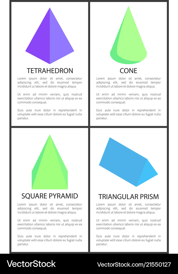 Tetrahedron cone square pyramid triangular prism Tetrahedron cone square pyramid triangular prism vector image