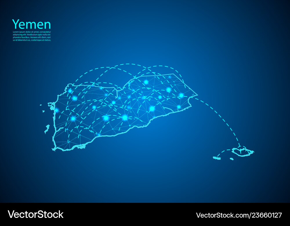 Yemen map with nodes linked by lines concept Yemen map with nodes linked by lines concept vector image