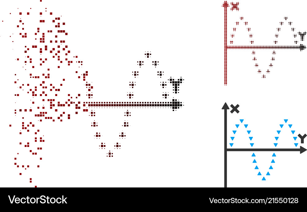 Auflösung von Pixel-Halbton dotierte sinusoid-Plot Auflösung von Pixel-Halbton dotierte sinusoid-Plot vektorbild