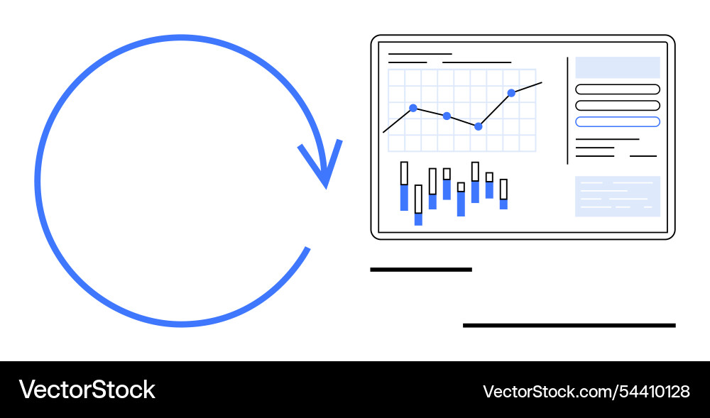 Circle arrow and chart on screen symbolizing data Vector Image