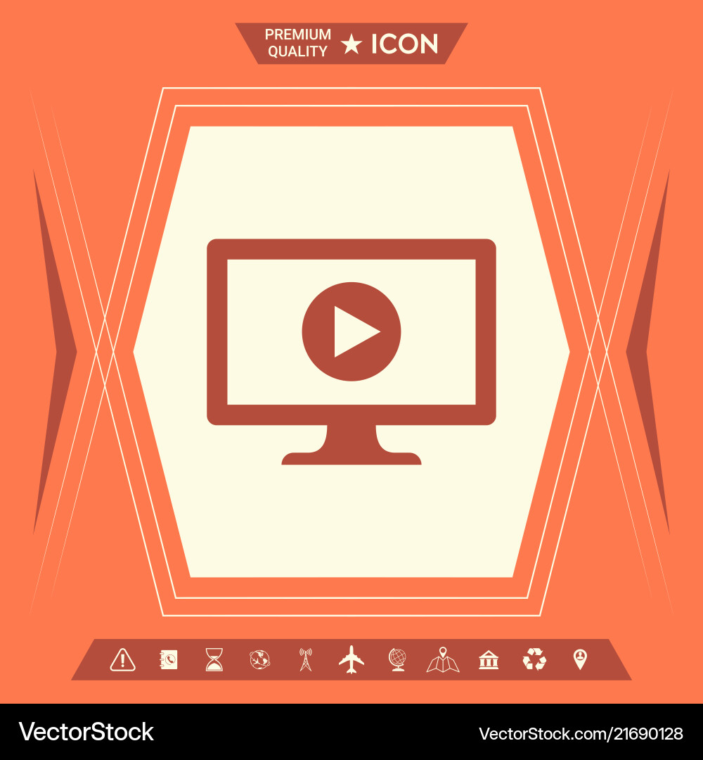 Computer with play button icon Computer with play button icon vector image