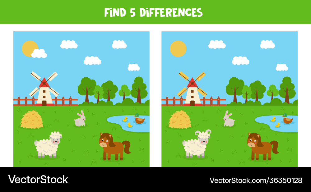 Finden Sie 5 Unterschiede zwischen landwirtschaftlichen Bildern Spiel Finden Sie 5 Unterschiede zwischen landwirtschaftlichen Bildern Spiel vektorbild