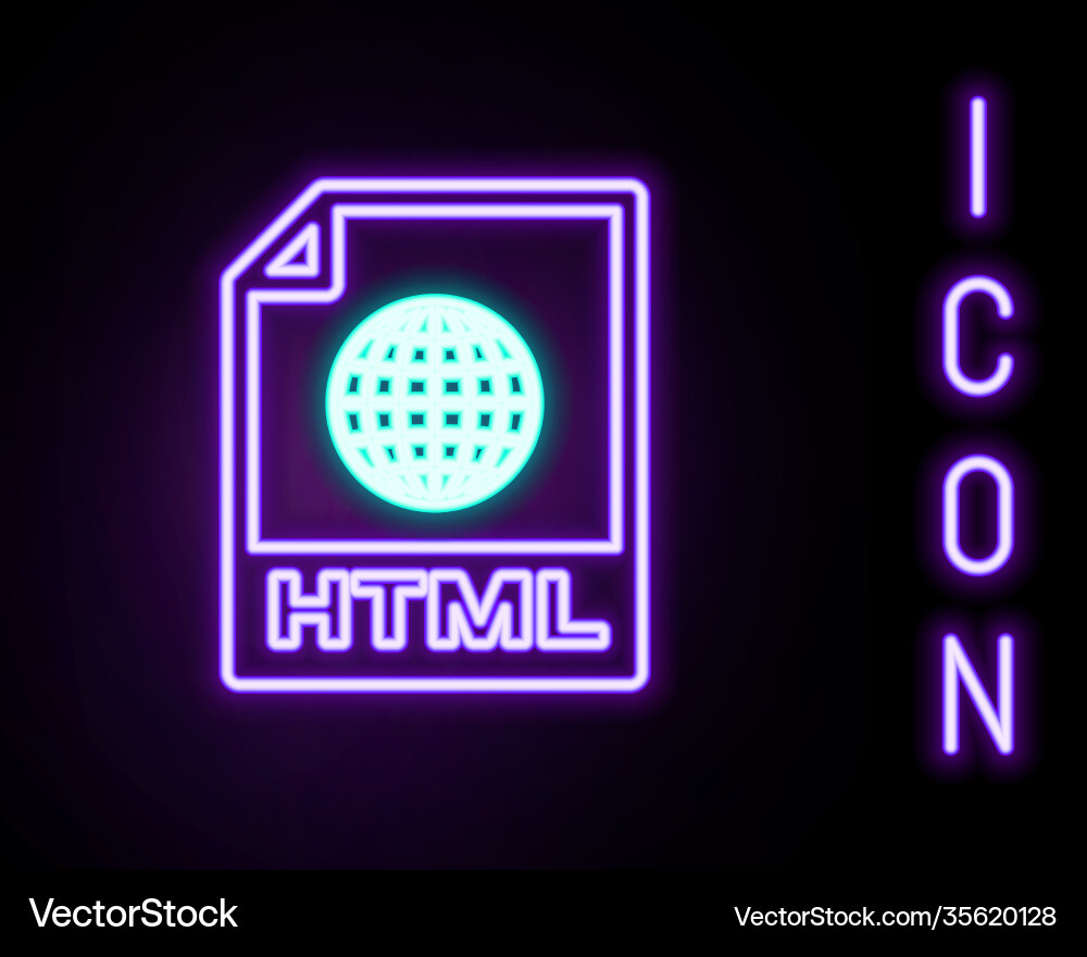 Glowing neon line html file document download Vector Image