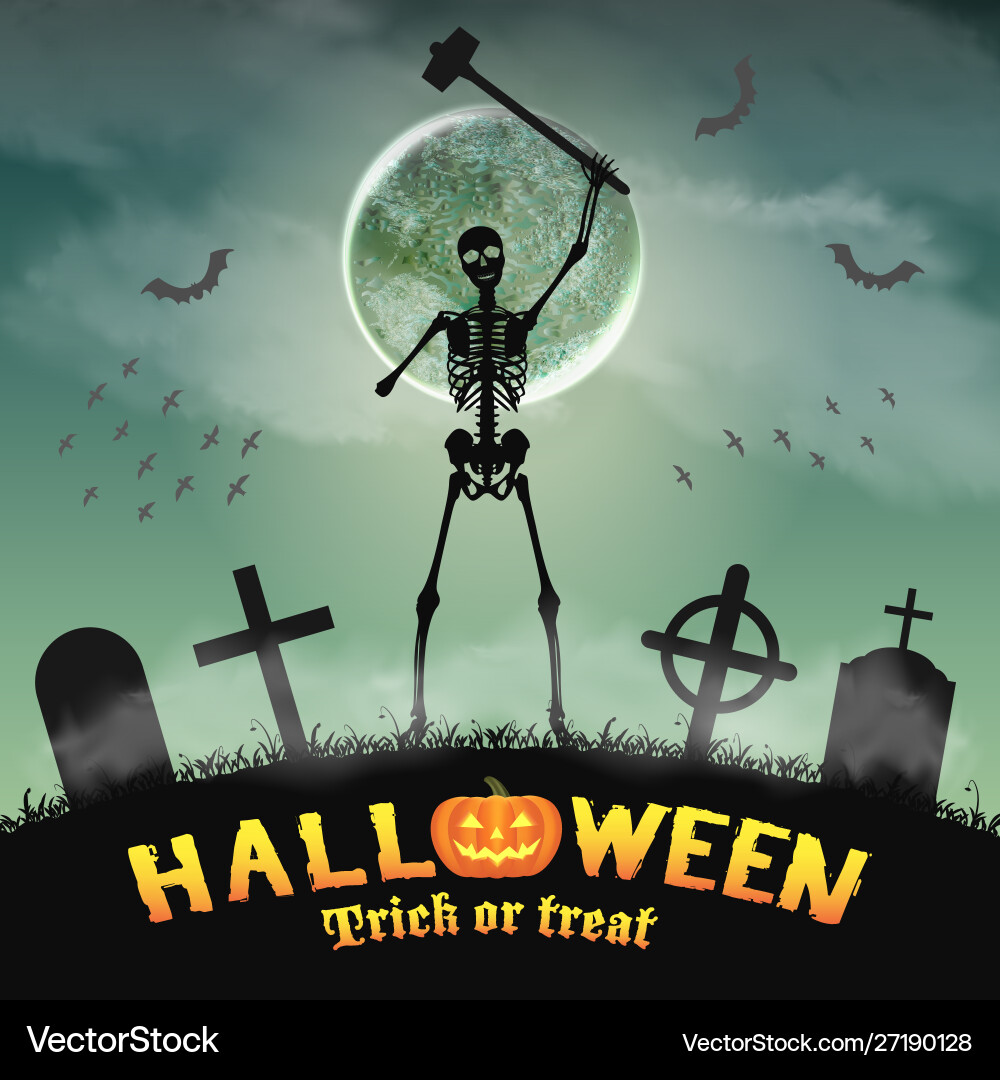 Halloween skeleton warriors in a night graveyard Halloween skeleton warriors in a night graveyard vector image