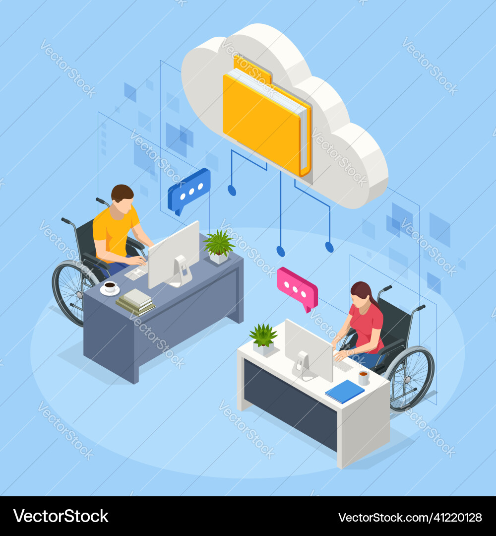 Isometric modern cloud technology and networking Isometric modern cloud technology and networking Vector Image