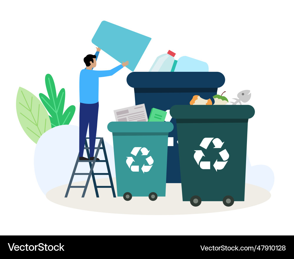Man throws bottles into container for plastic Man throws bottles into container for plastic vector image