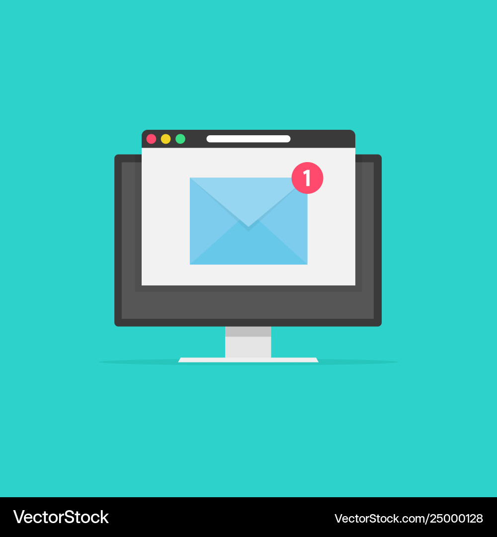 New email on computer screen e-mail envelope New email on computer screen e-mail envelope vector image