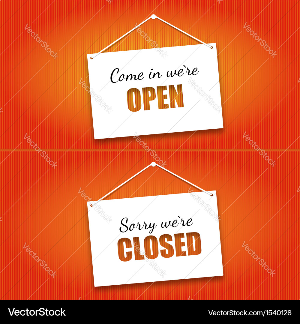 Open and closed door signs board Royalty Free Vector Image