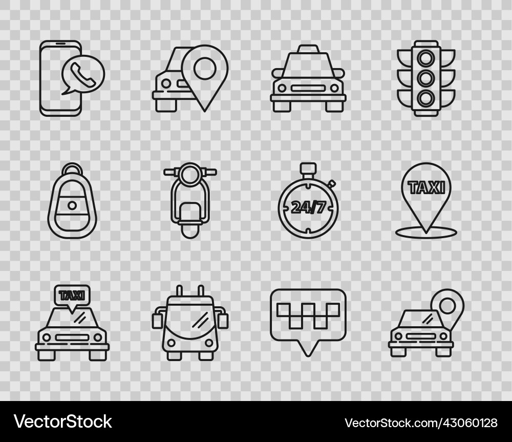 Set line taxi car map pointer Set line taxi car map pointer vector image