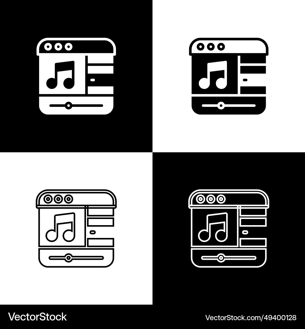 Set music player icon isolated on black and white Set music player icon isolated on black and white vector image