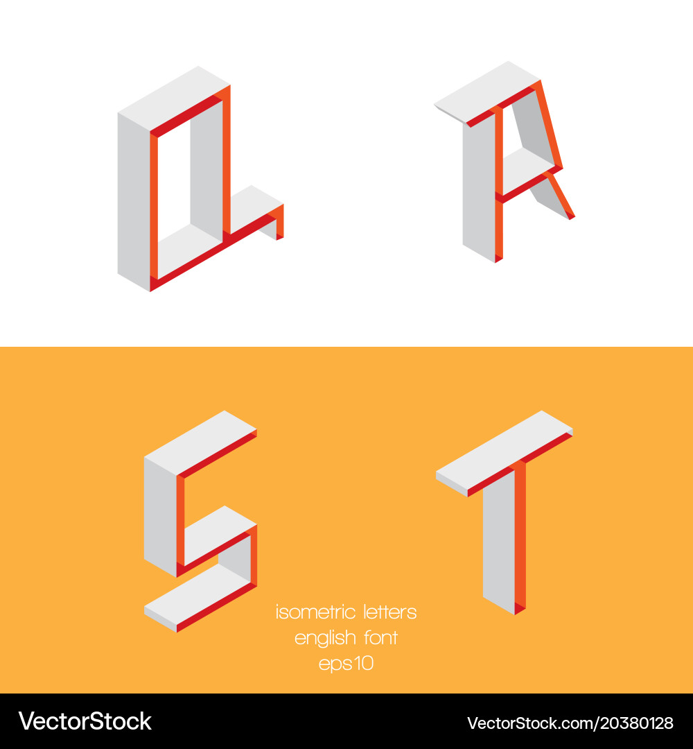 Set of isometry letters q r s t font part vector image