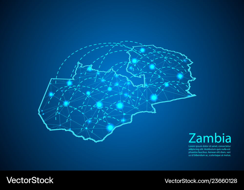 Zambia map with nodes linked by lines concept Zambia map with nodes linked by lines concept vector image