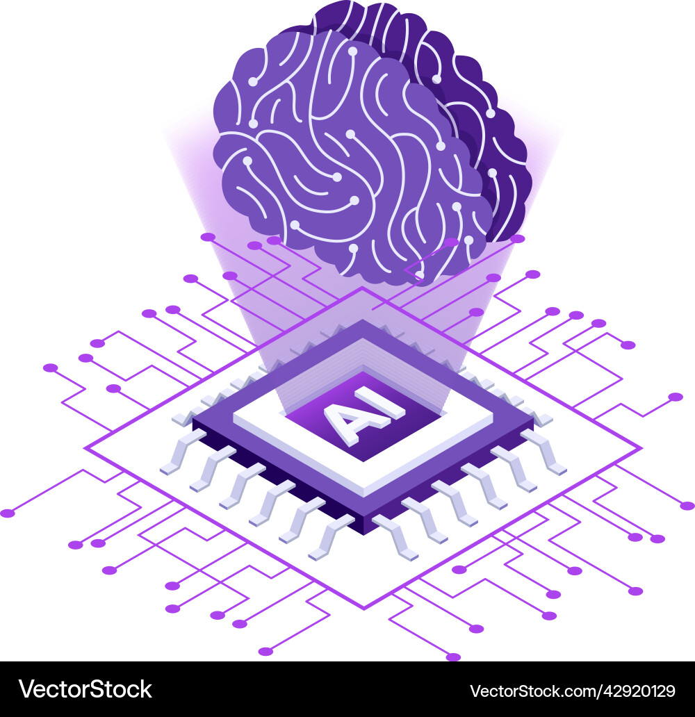 Ai chip brain composition Royalty Free Vector Image