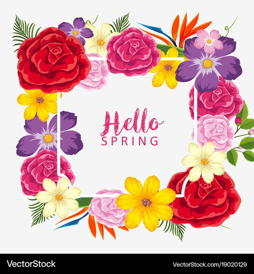 Border template with different types of flowers vector image