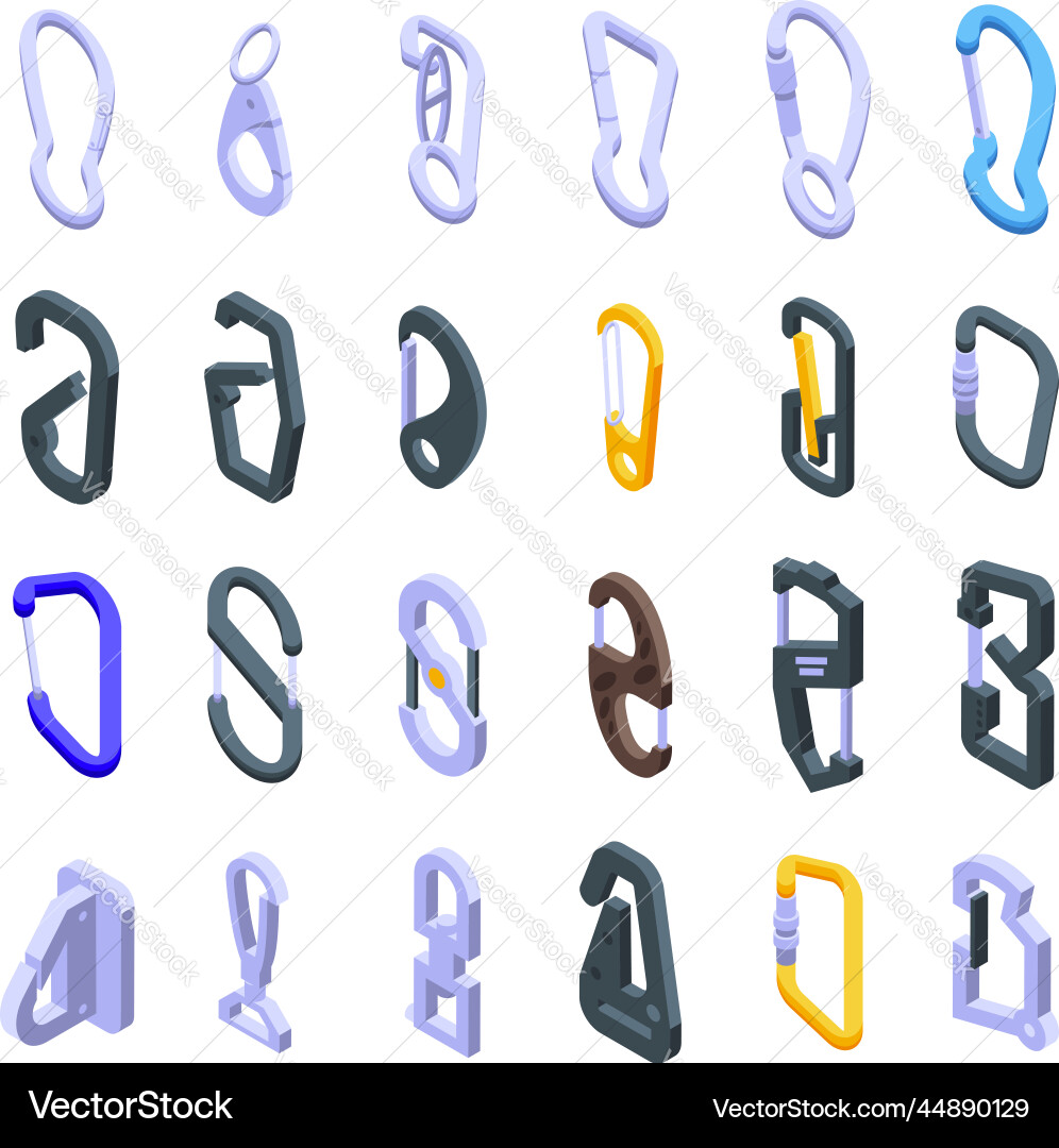 Carabiner Hook Icon Set Vector Image