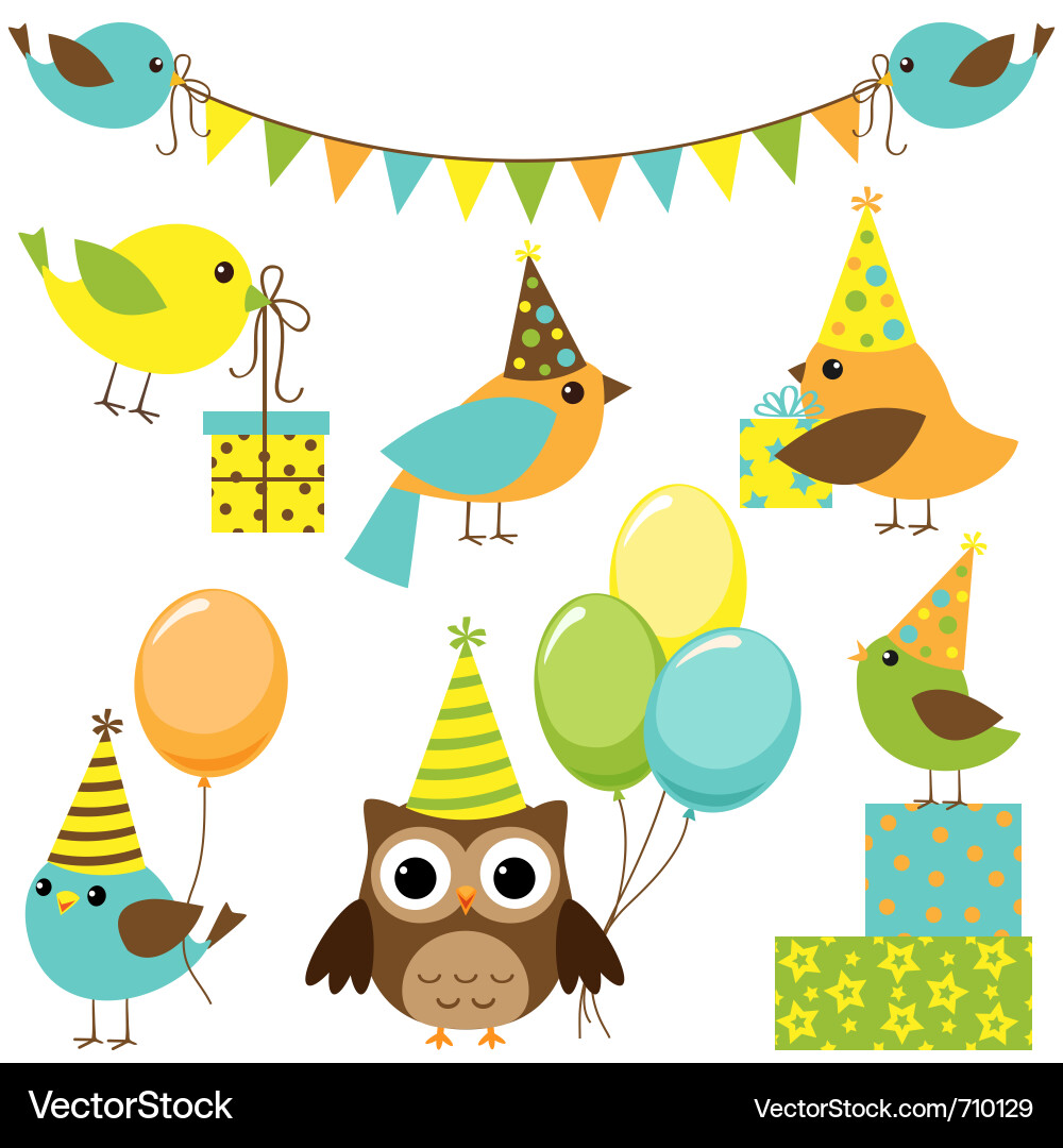 Cheerful Party Birds Set Vector Image
