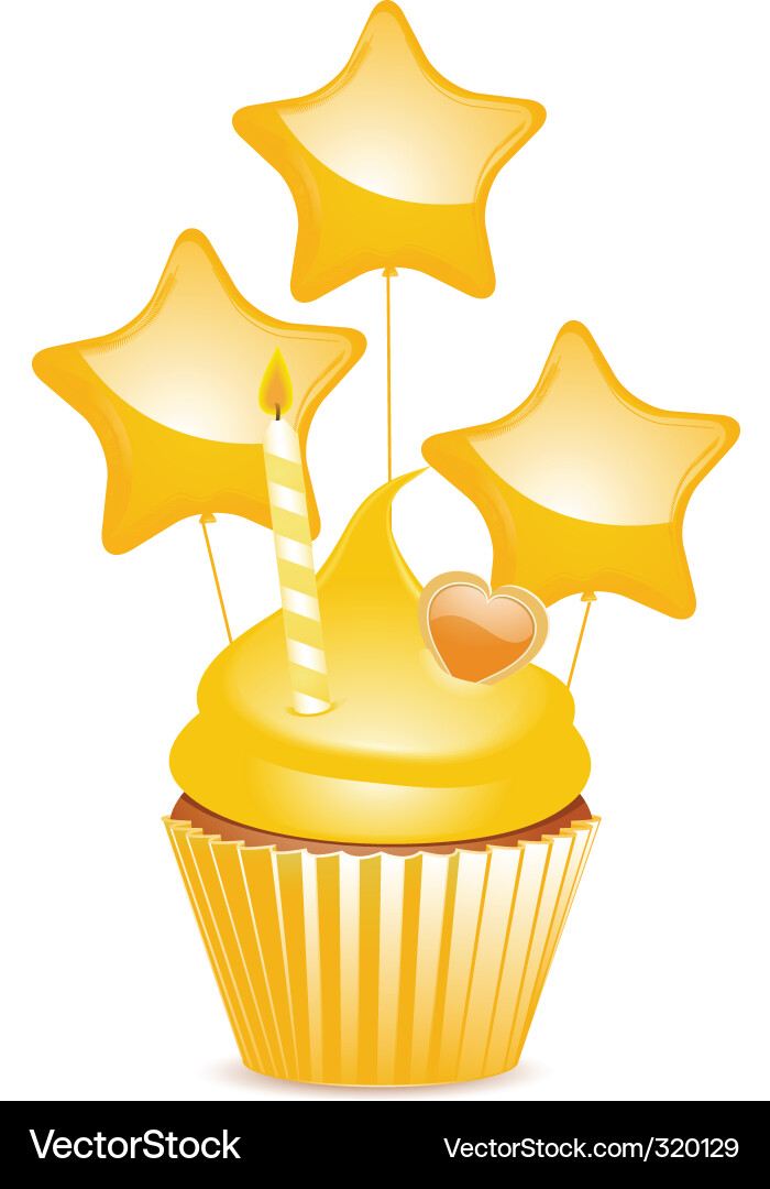 Gelber Geburtstag Cupcake vektorbild