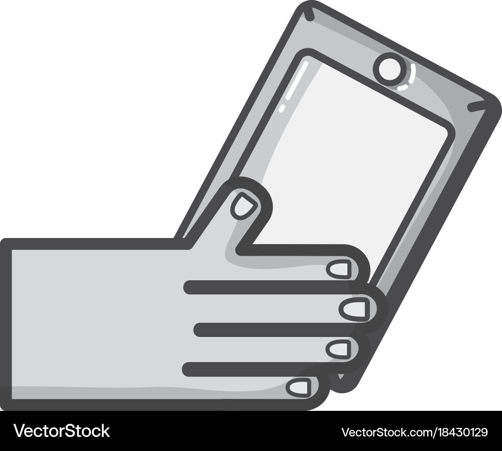 Grayscale hand with smartphone technology object Vector Image