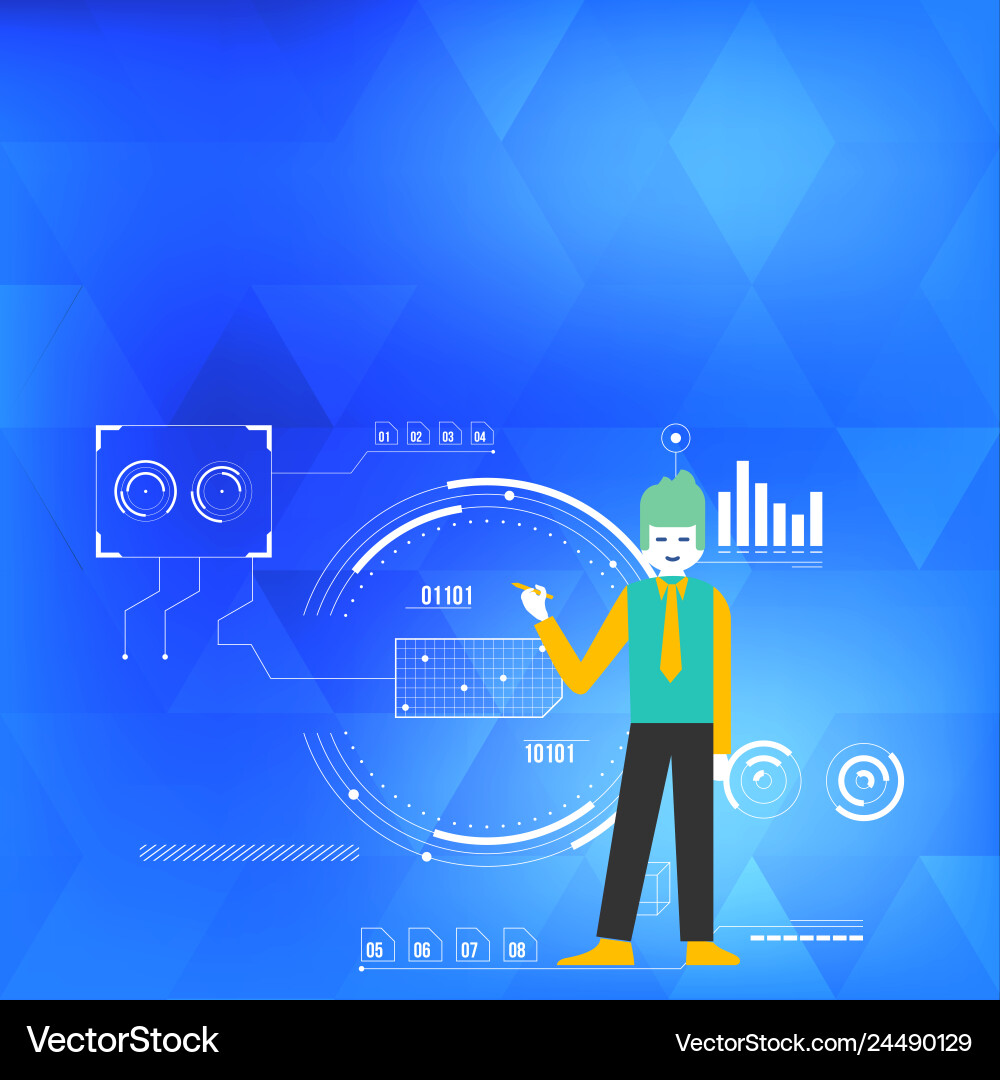 Man standing holding pen and pointing to chart Vector Image