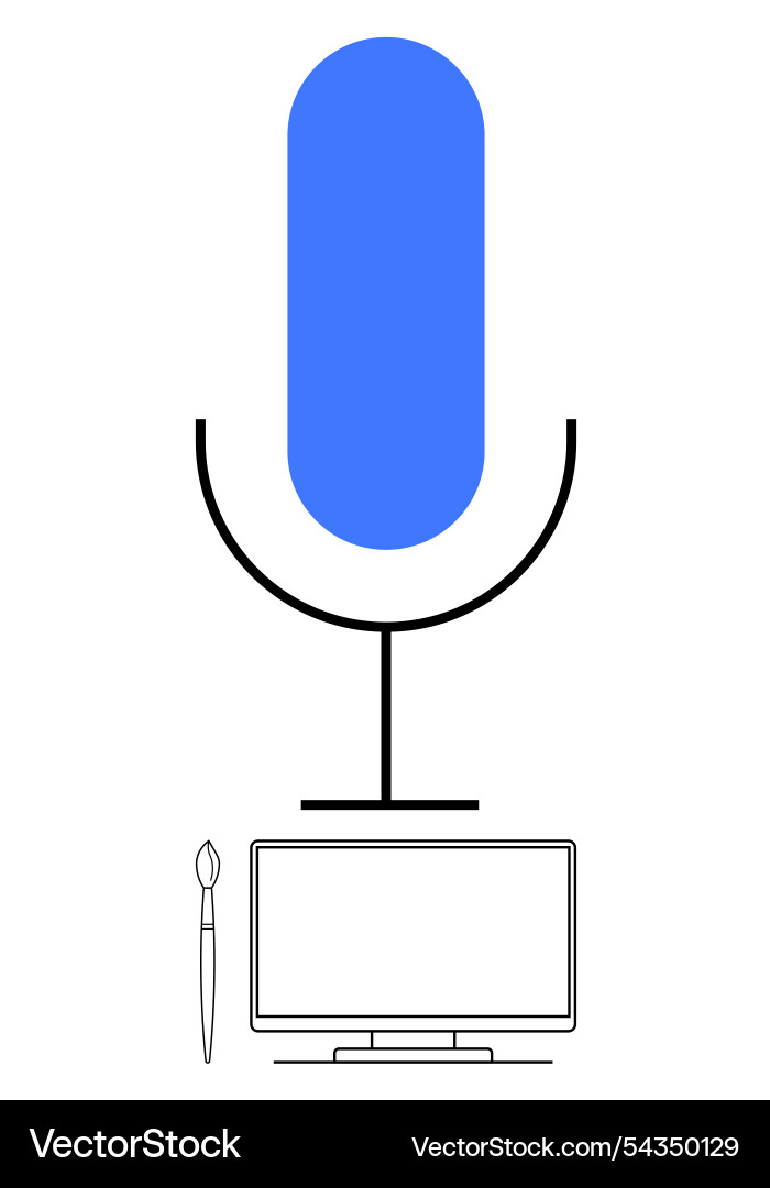 Microphone with computer and paintbrush Microphone with computer and paintbrush vector image