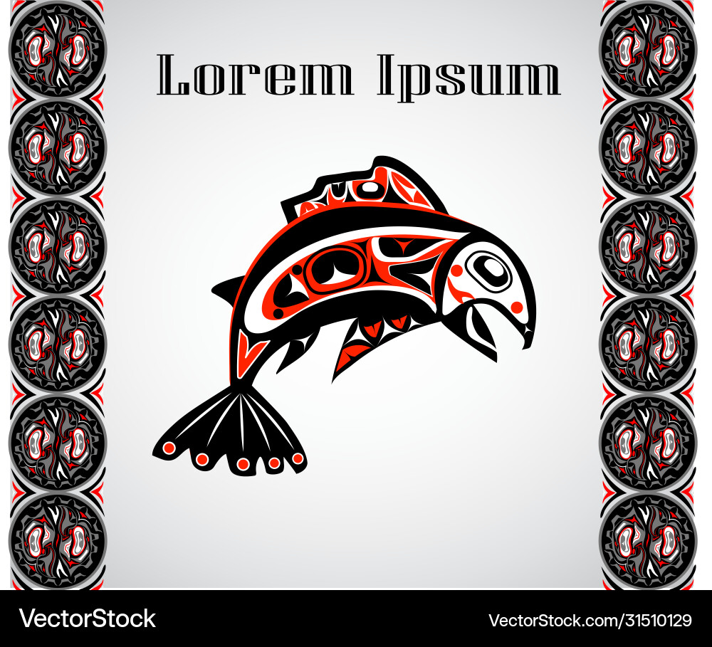 Native fish in pattern frame vector image