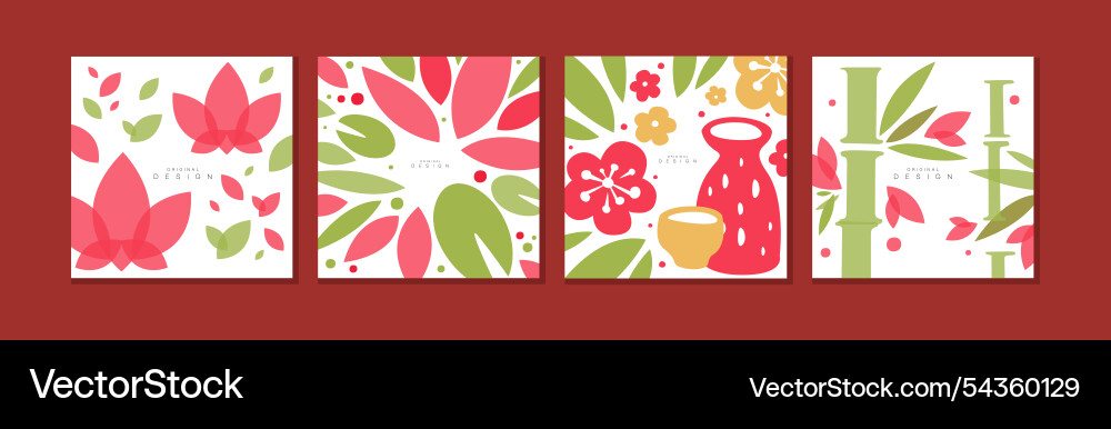 Original card design with japanese or chinese Original card design with japanese or chinese Vector Image