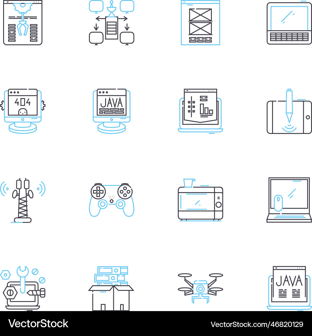 Parallel computing linear icons set concurrency vector image