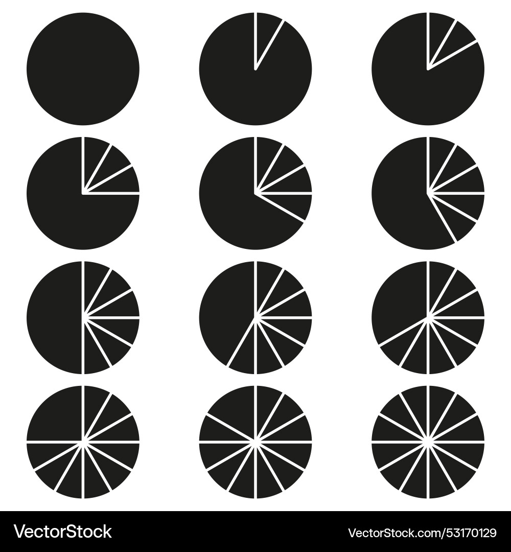 Pie chart collection icon set data visualization Pie chart collection icon set data visualization vector image