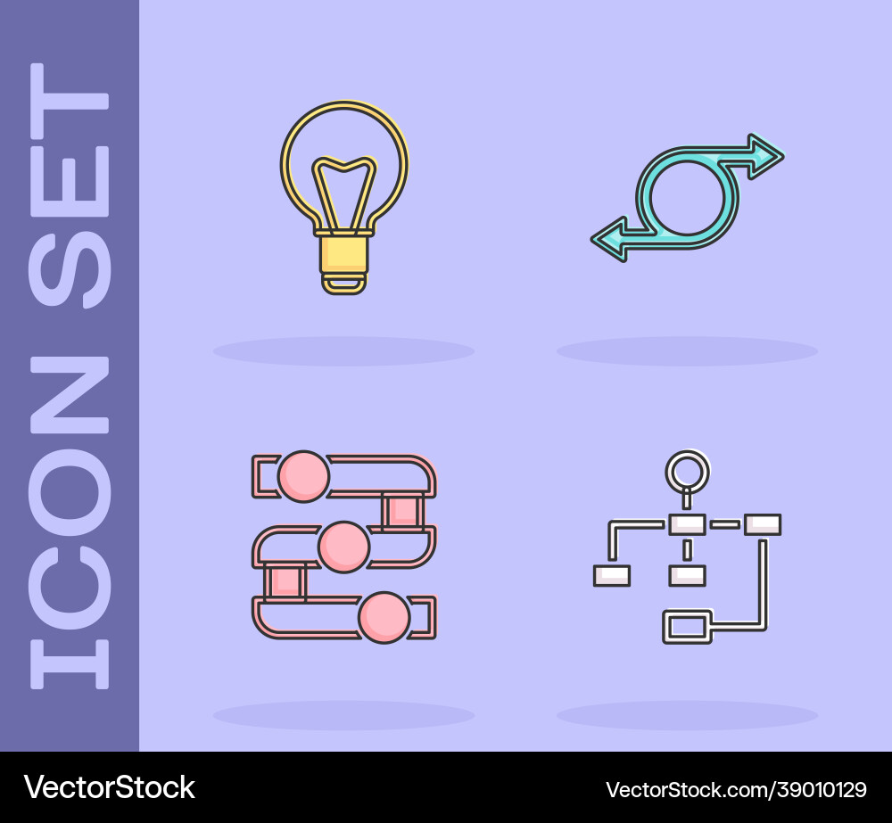 Set hierarchy organogram chart light bulb graph Set hierarchy organogram chart light bulb graph vector image