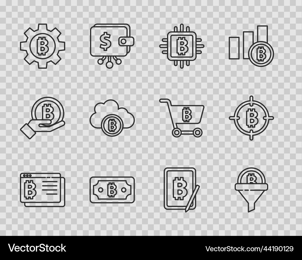 Set line bitcoin in browser sales funnel Set line bitcoin in browser sales funnel vector image