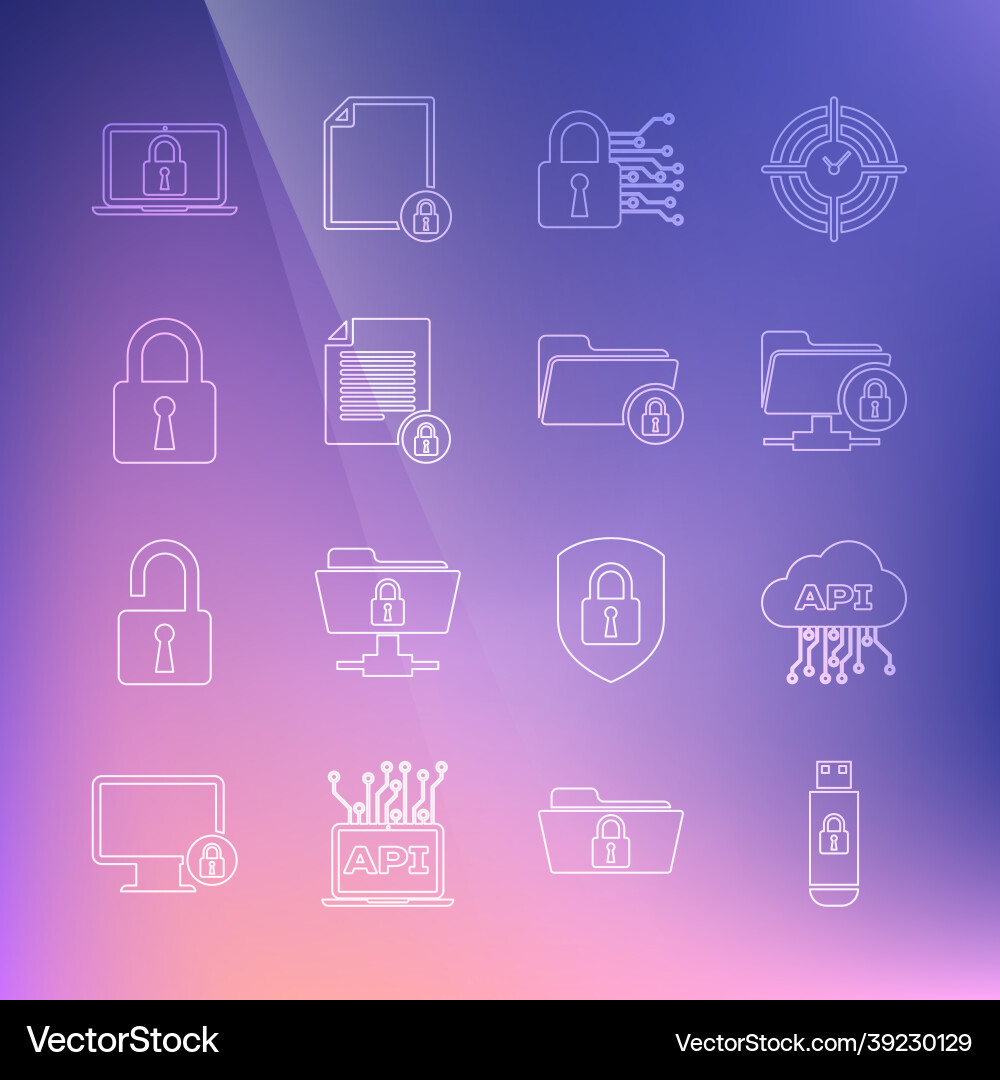 Set line usb flash drive with lock cloud api Set line usb flash drive with lock cloud api vector image