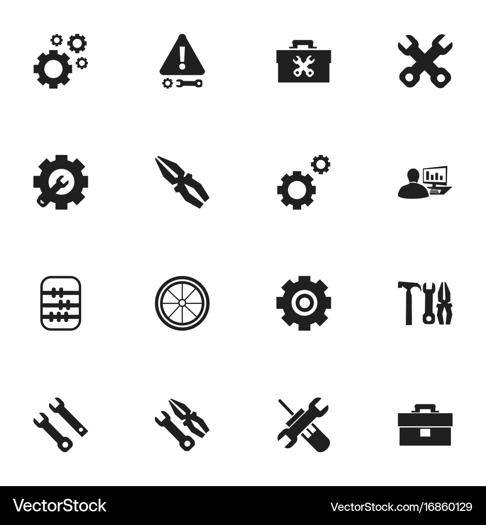 Set of 16 editable mechanic icons includes Vector Image