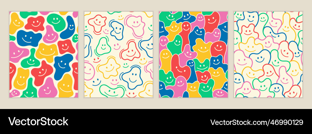 Smile seamless patterns set vector image