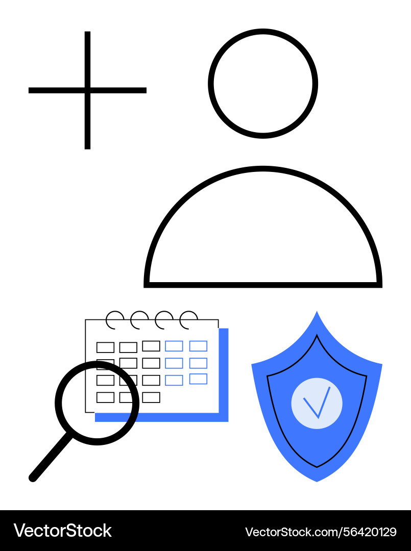User profile with shield calendar magnifying User profile with shield calendar magnifying vector image