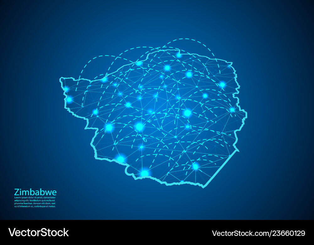 Zimbabwe map with nodes linked by lines concept Zimbabwe map with nodes linked by lines concept vector image