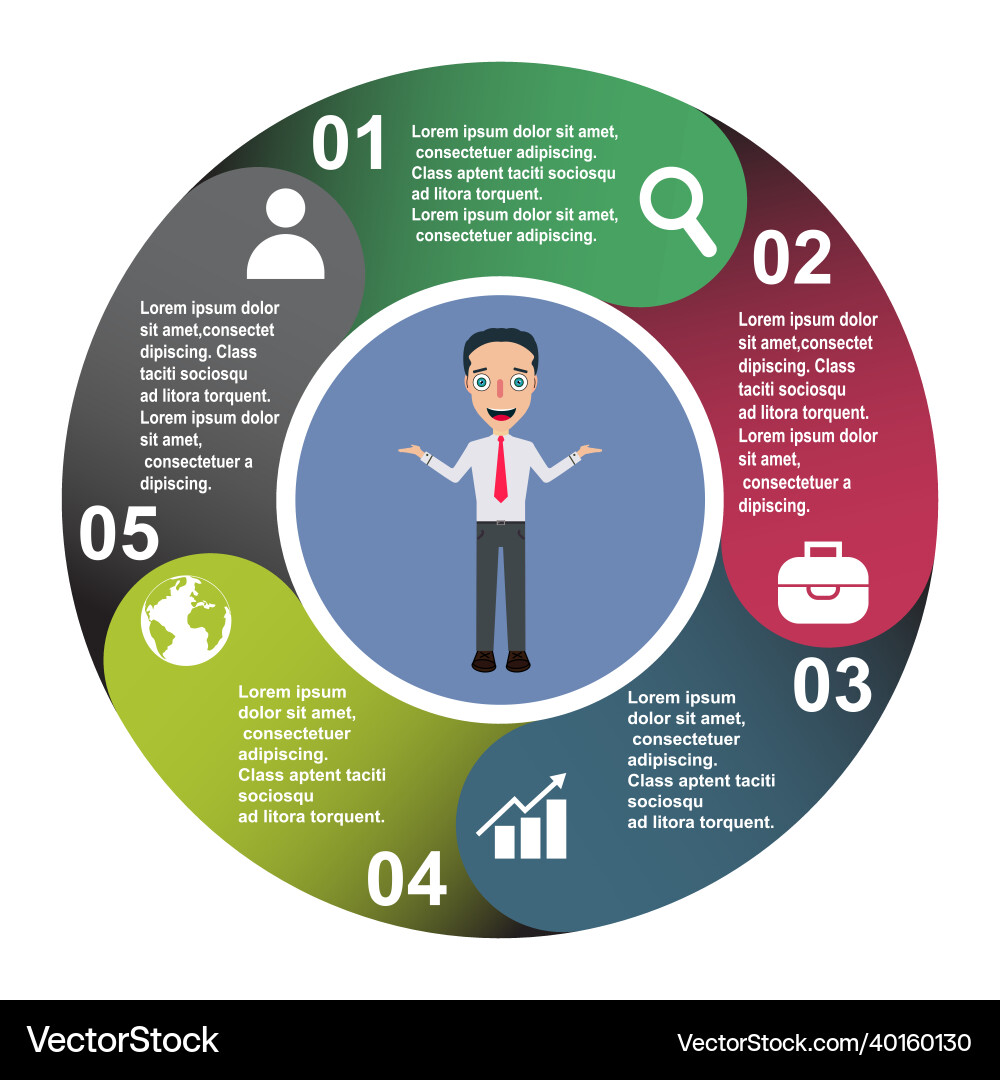 5 steps element in five colors with labels 5 steps element in five colors with labels Vector Image