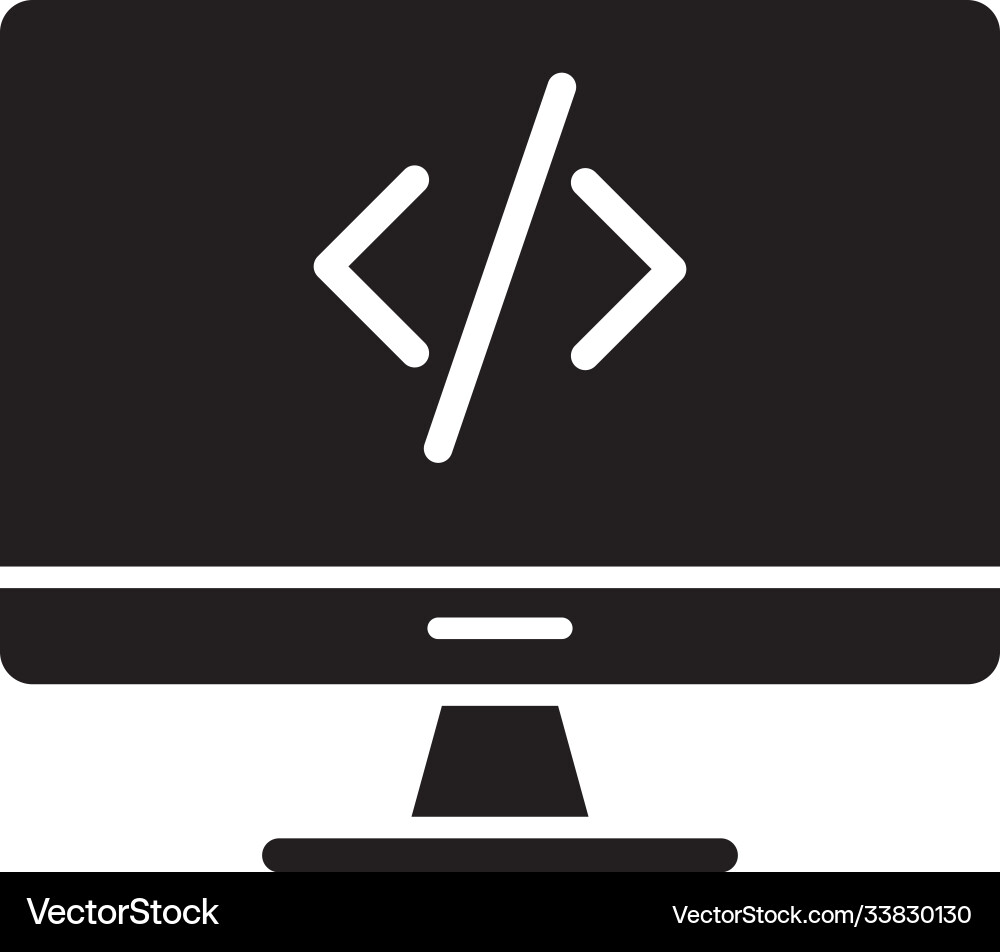 Desktop computer monitor with code silhouette Desktop computer monitor with code silhouette vector image