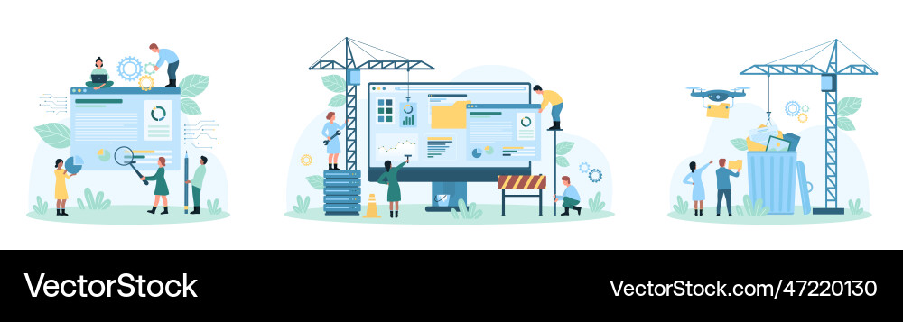 File data management set tiny people manage Vector Image