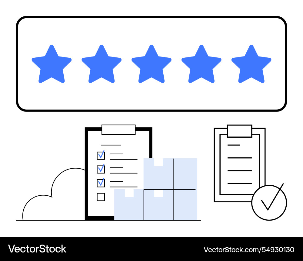 Five-star rating with checklists boxes and cloud Vector Image