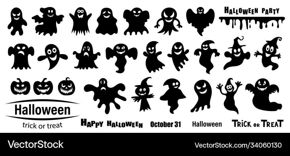 Halloween Geist Silhouette Set Halloween Geist Silhouette Set vektorbild