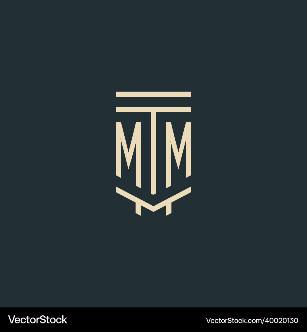 Mm initial monogram with simple line art pillar Mm initial monogram with simple line art pillar Vector Image