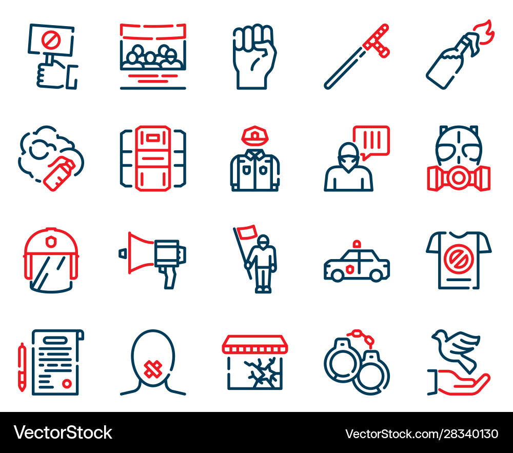 Protests items color linear icons set Protests items color linear icons set vector image