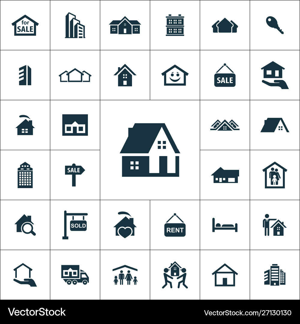 Real estate icons universal set for web and ui vector image